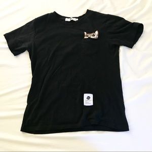 Women cute kitty black t-shirt